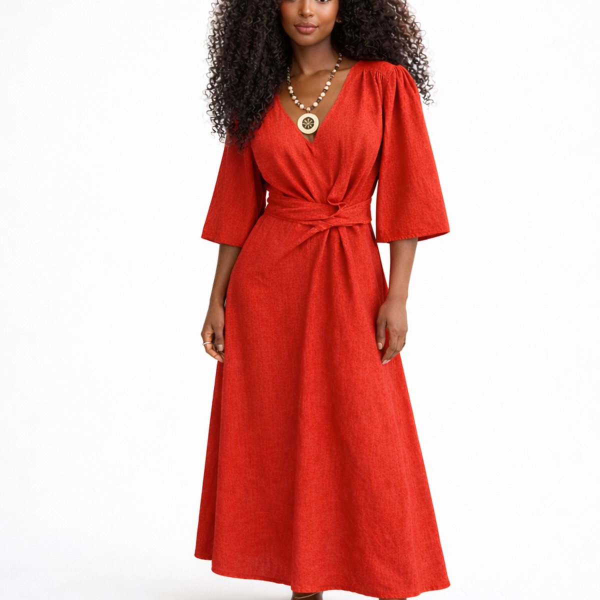 Azaria Signature Linen Wrap Midi Dress