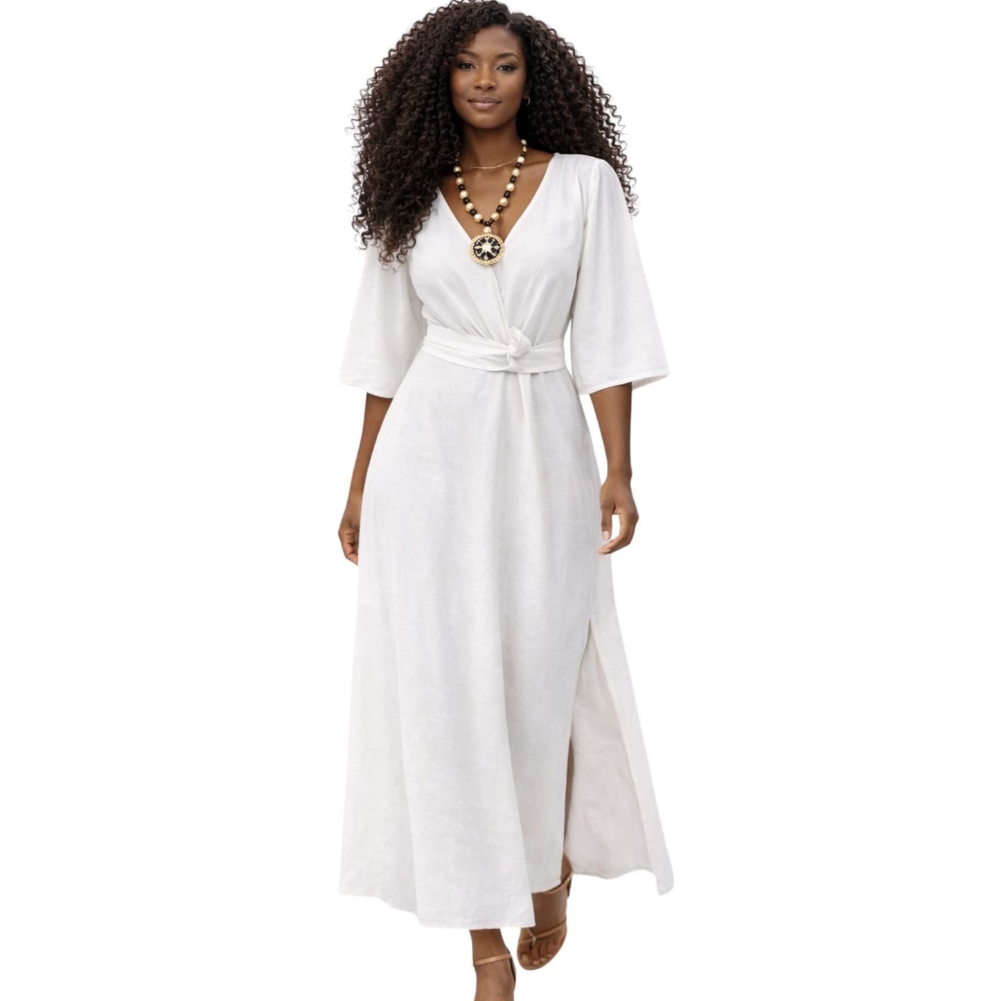 Azaria Signature Linen Wrap Midi Dress