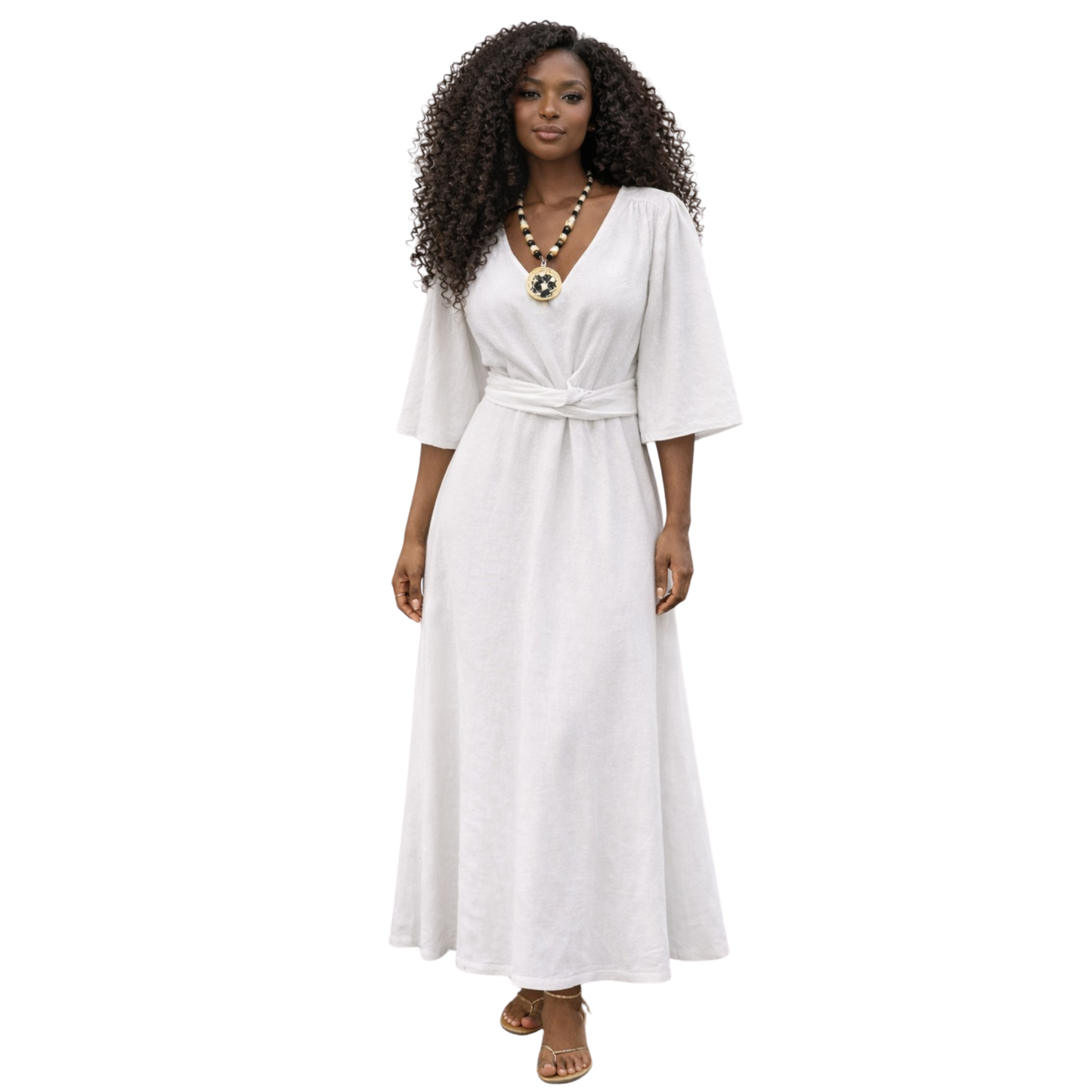 Azaria Signature Linen Wrap Midi Dress
