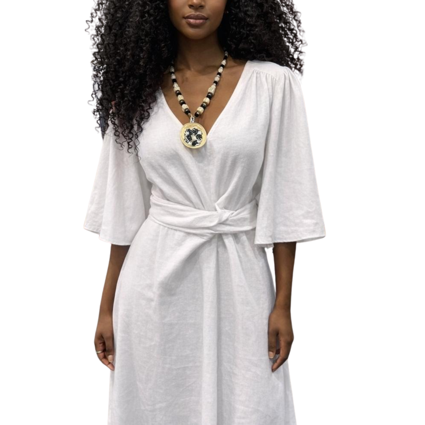 Azaria Signature Linen Wrap Midi Dress