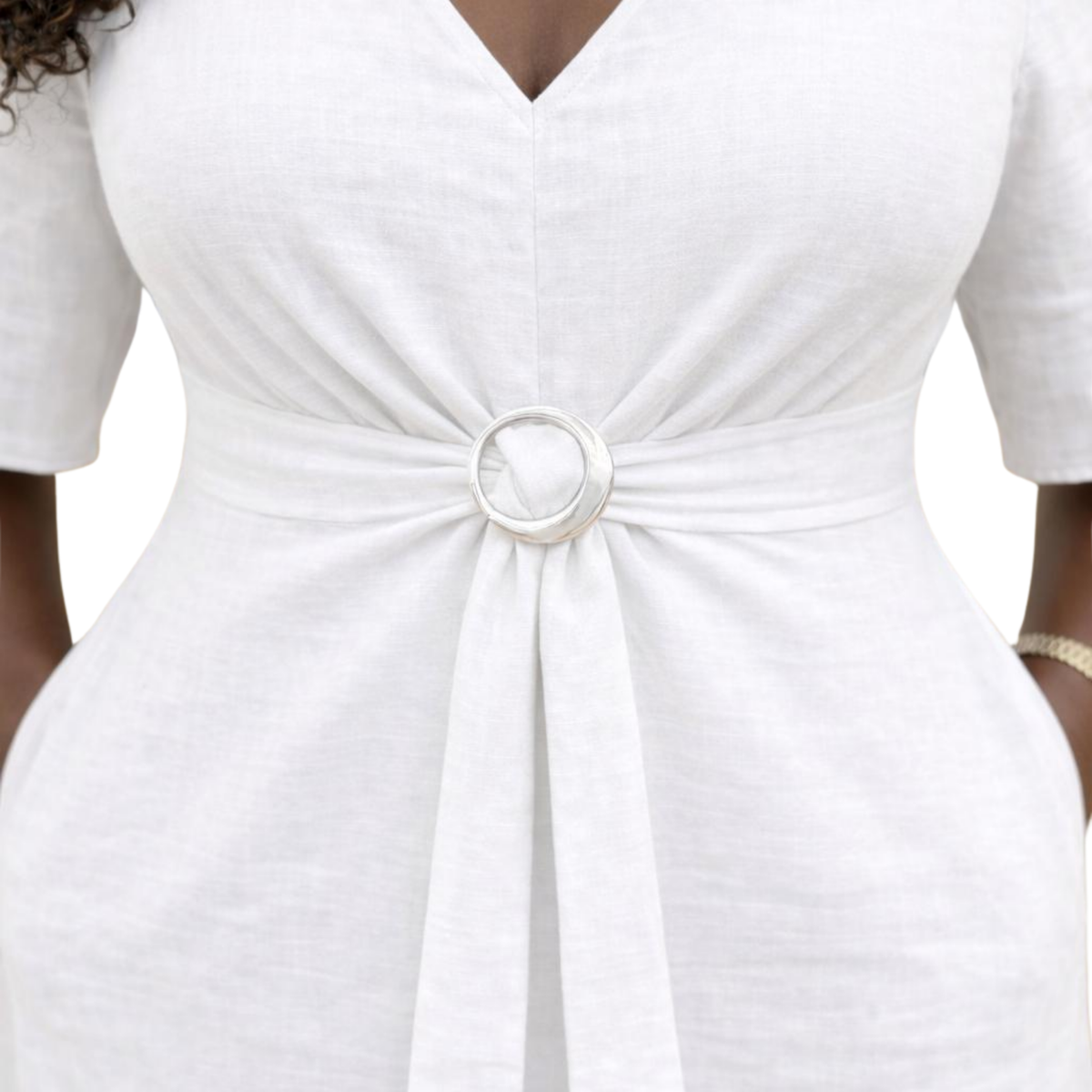 Azaria Signature Linen Wrap Midi Dress