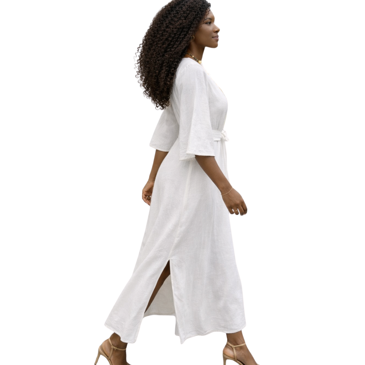 Azaria Signature Linen Wrap Midi Dress