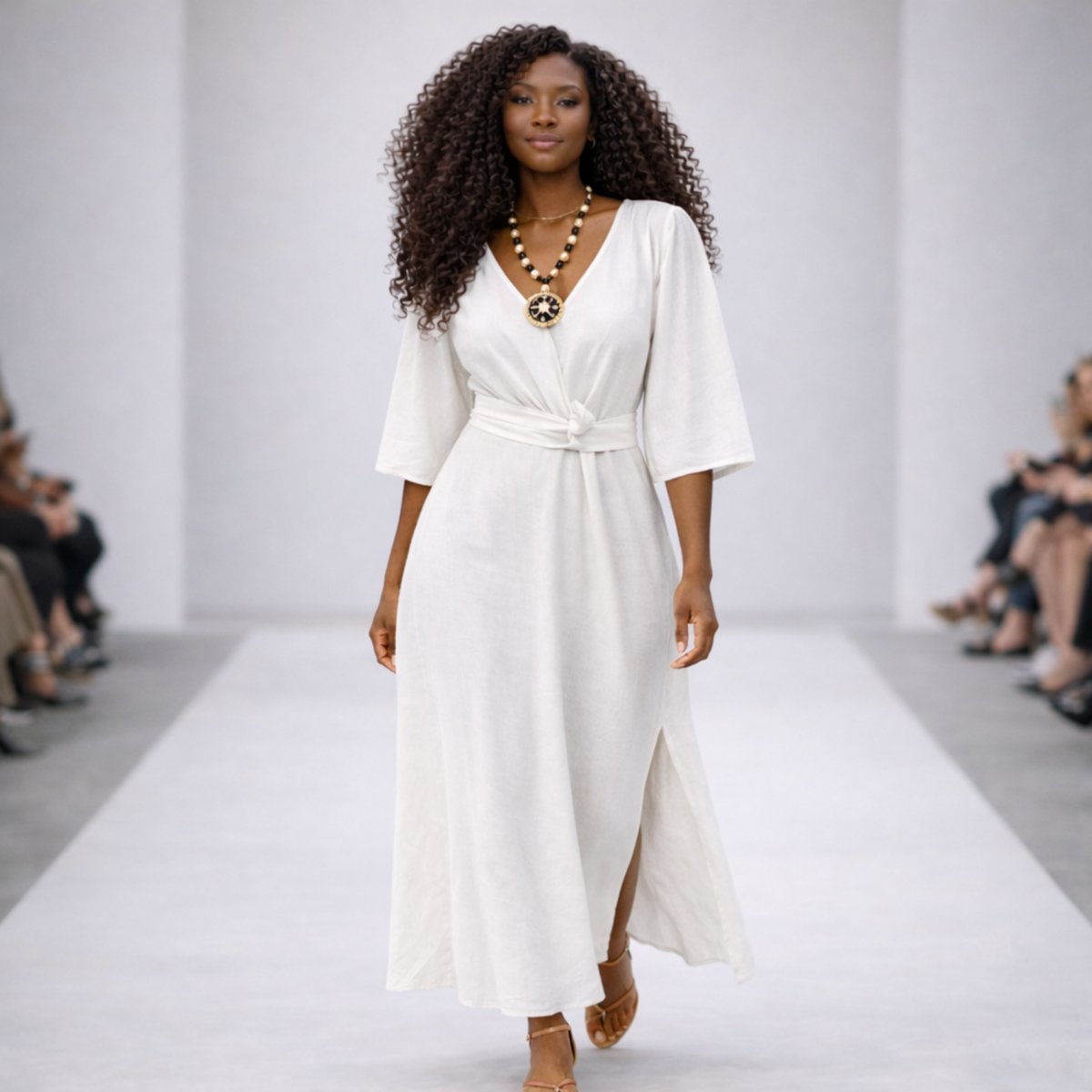 Azaria Signature Linen Wrap Midi Dress