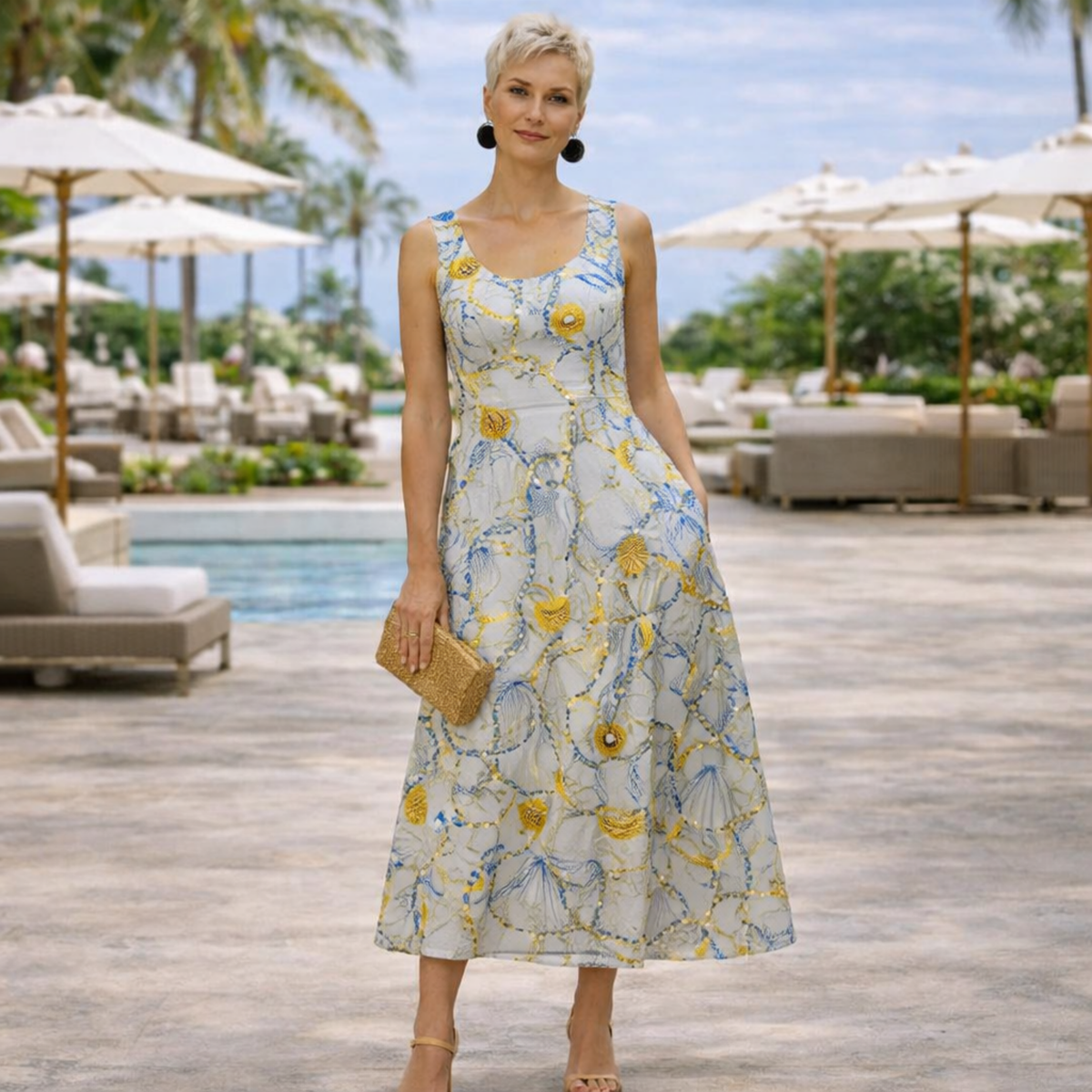 Janna Sleeveless Linen A-Line Midi Dress Artist Series