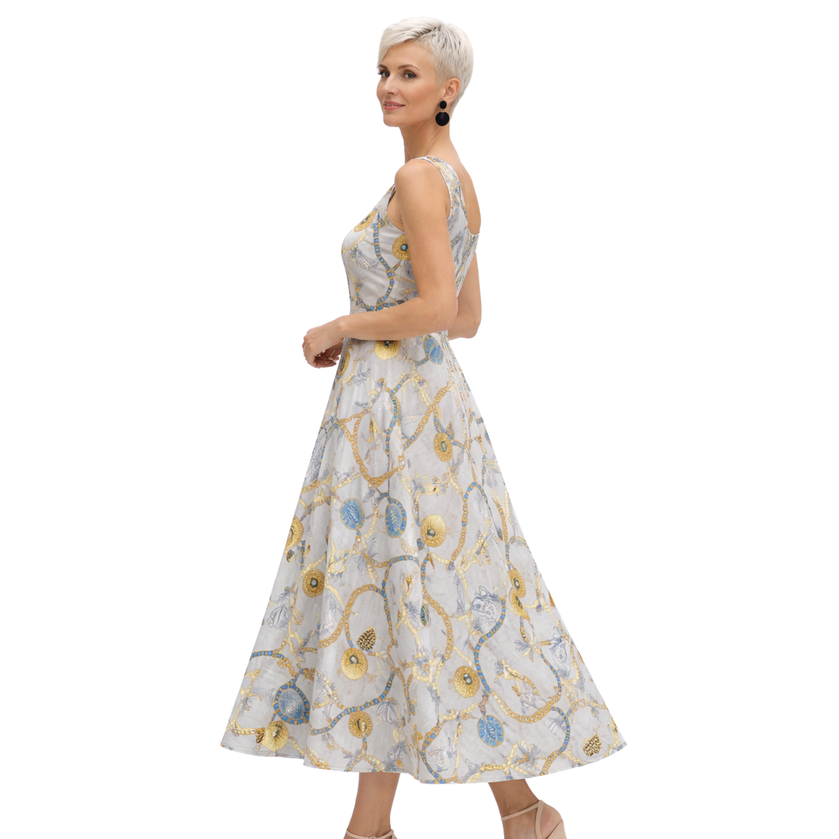 Janna Sleeveless Linen A-Line Midi Dress Artist Series