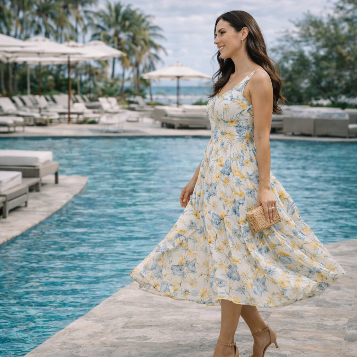 Janna Sleeveless Linen A-Line Midi Dress Artist Series