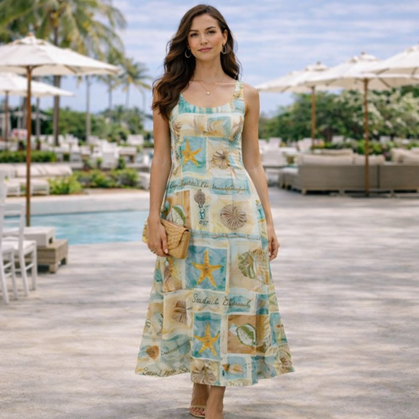 Janna Sleeveless Linen A-Line Midi Dress Artist Series