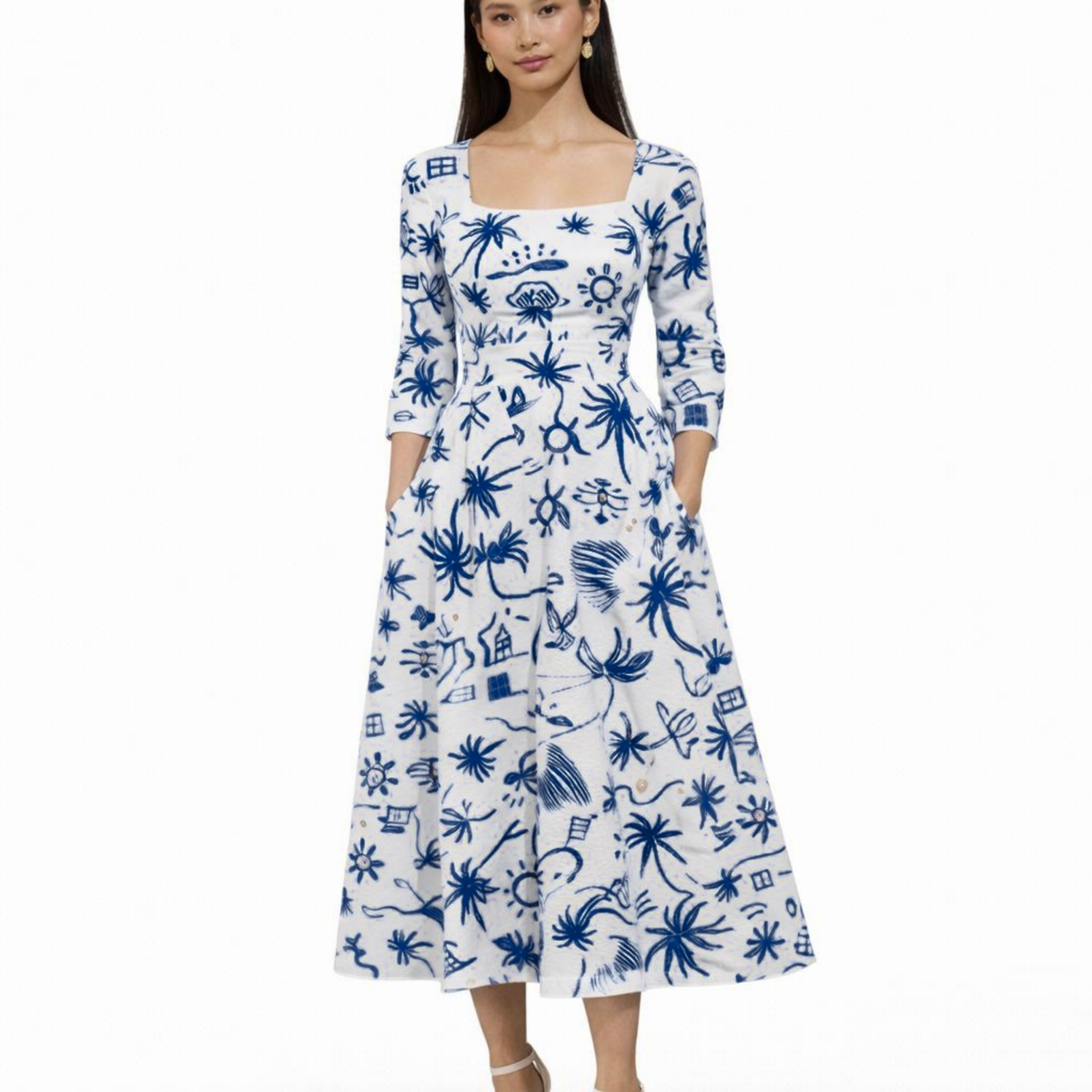 Linen Pocket Midi Dress Artist Series