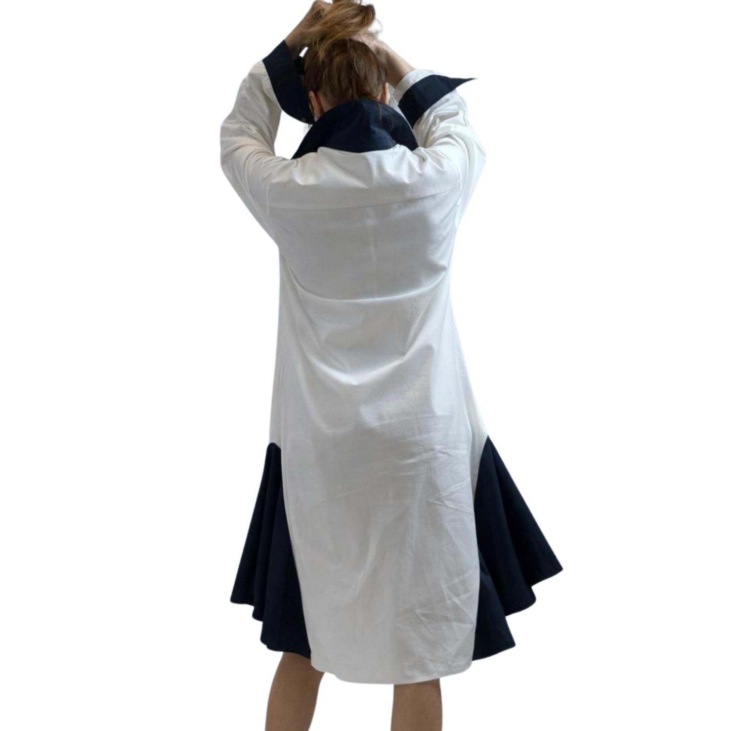 Linen Contrast-Godet Shirt Dress