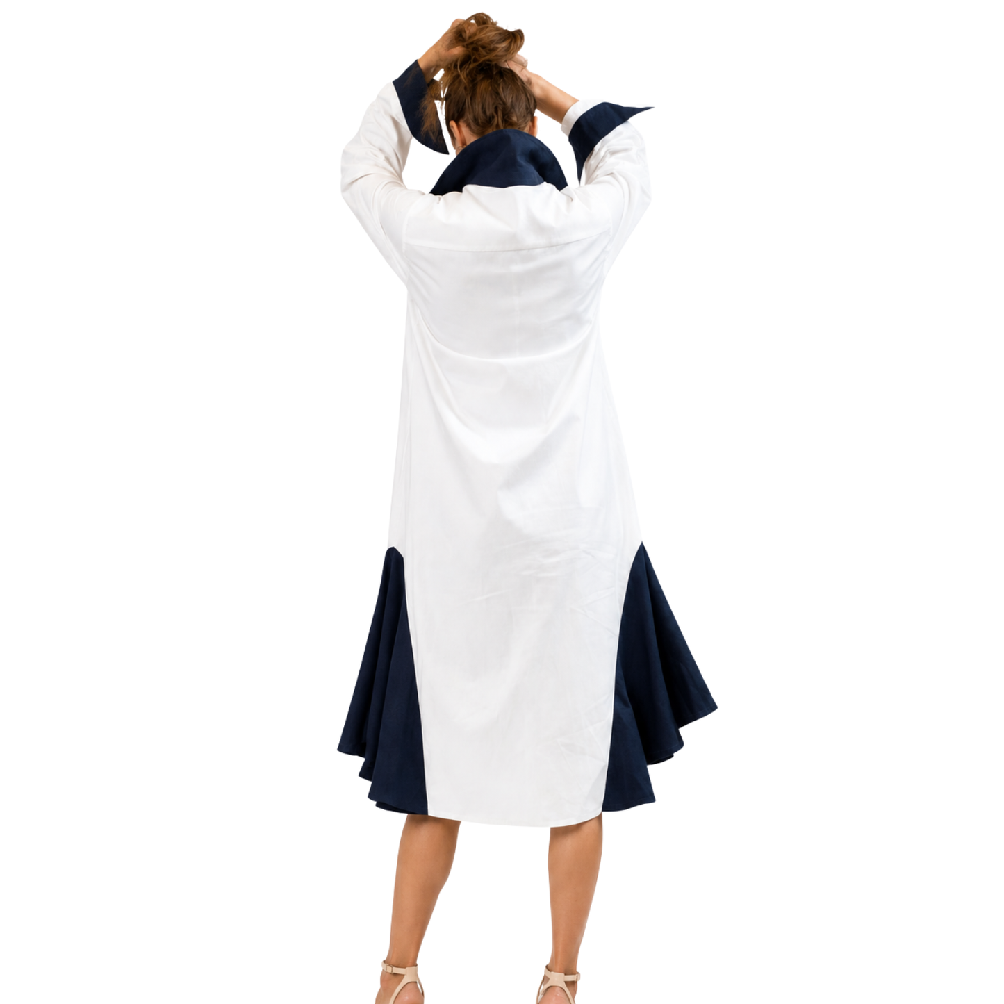 Zendaya Linen Contrast-Godet Shirt Dress