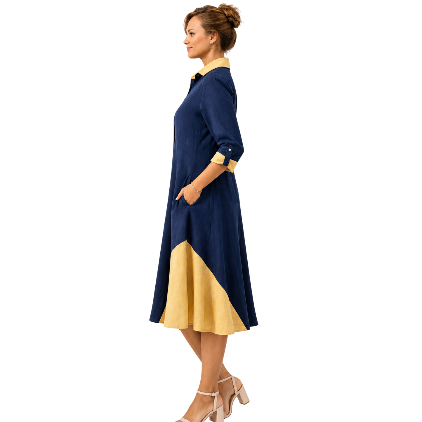 Zendaya Linen Contrast-Godet Shirt Dress