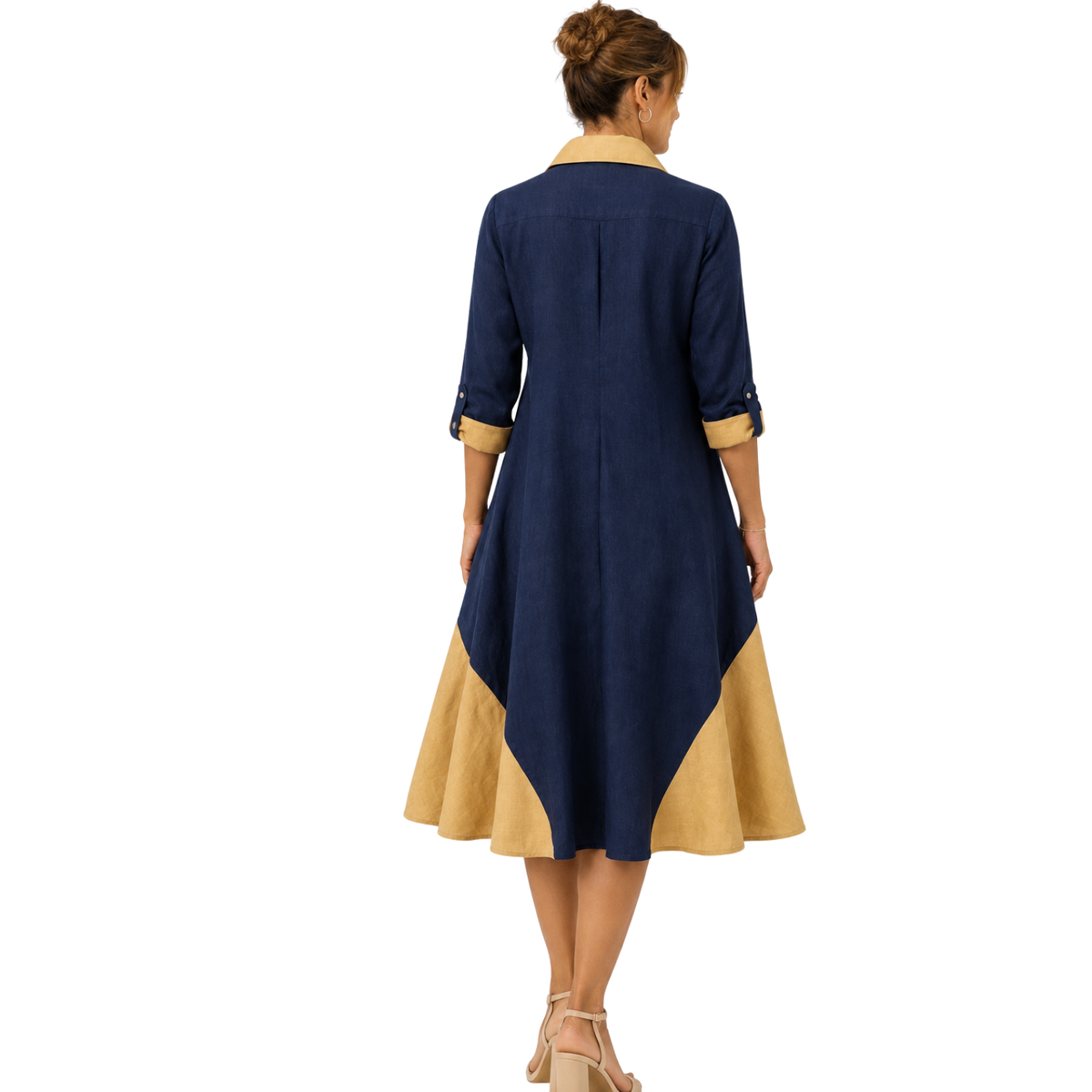 Zendaya Linen Contrast-Godet Shirt Dress