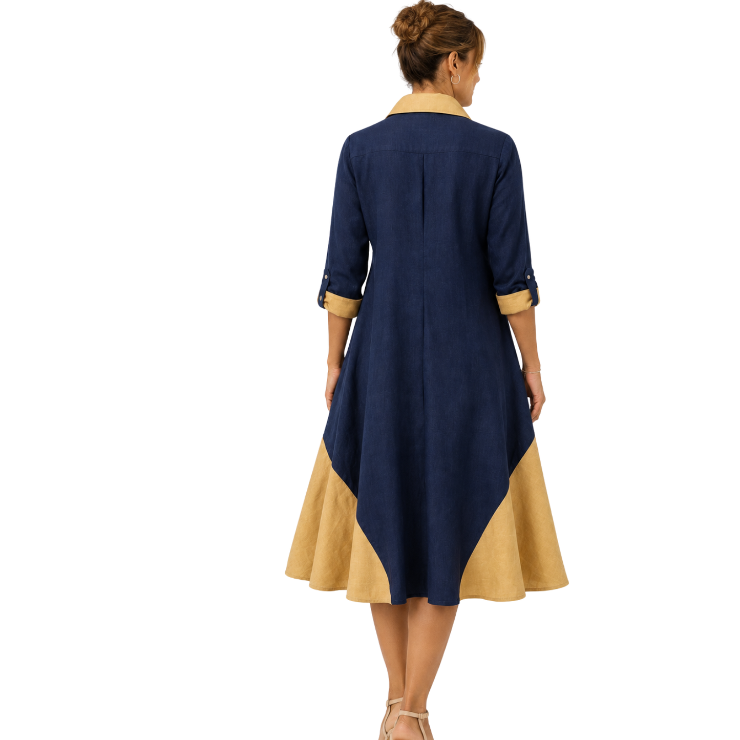 Zendaya Linen Contrast-Godet Shirt Dress
