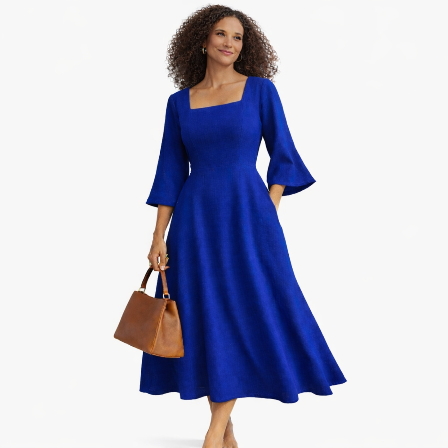 Azure Grace Linen Midi Dress