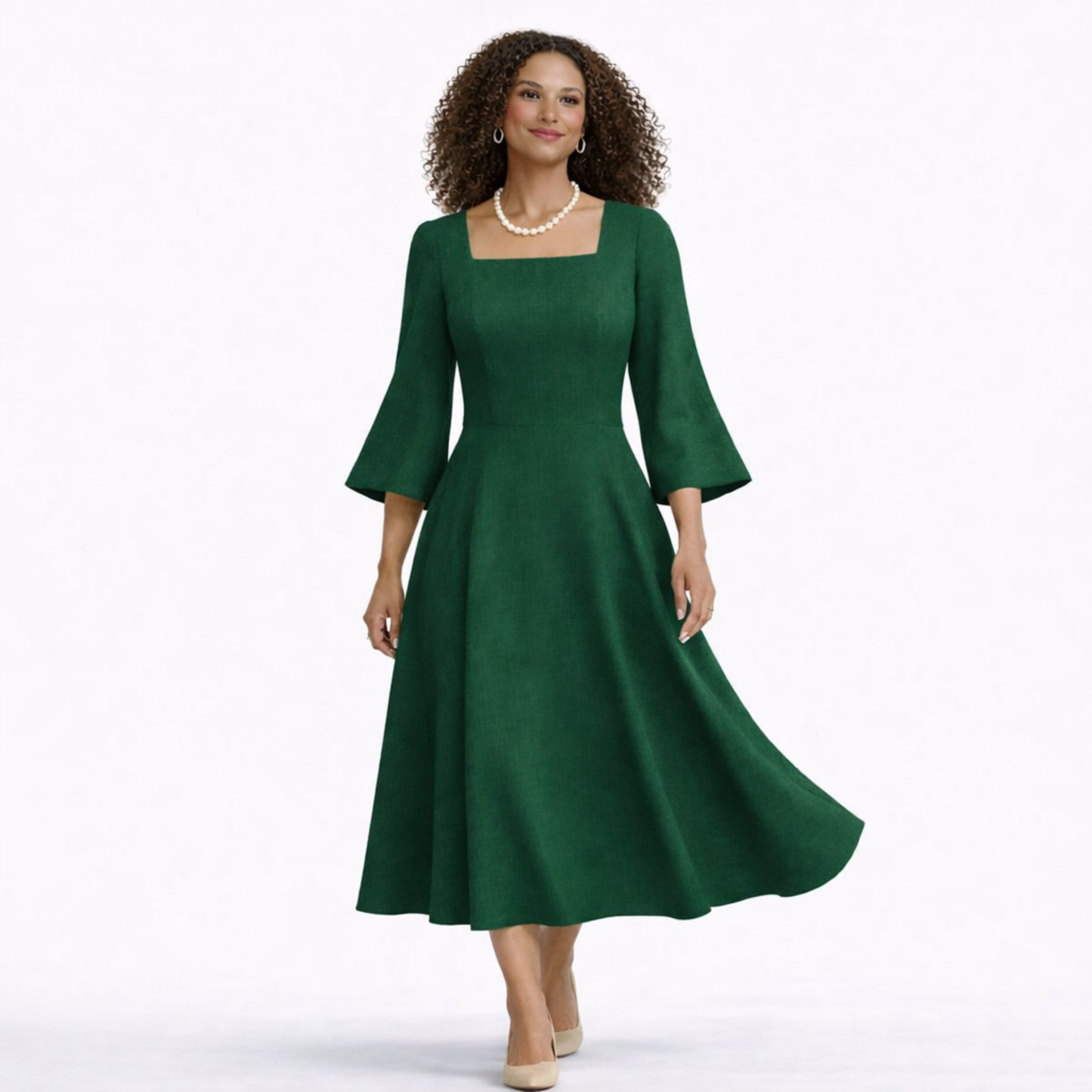Azure Grace Linen Midi Dress
