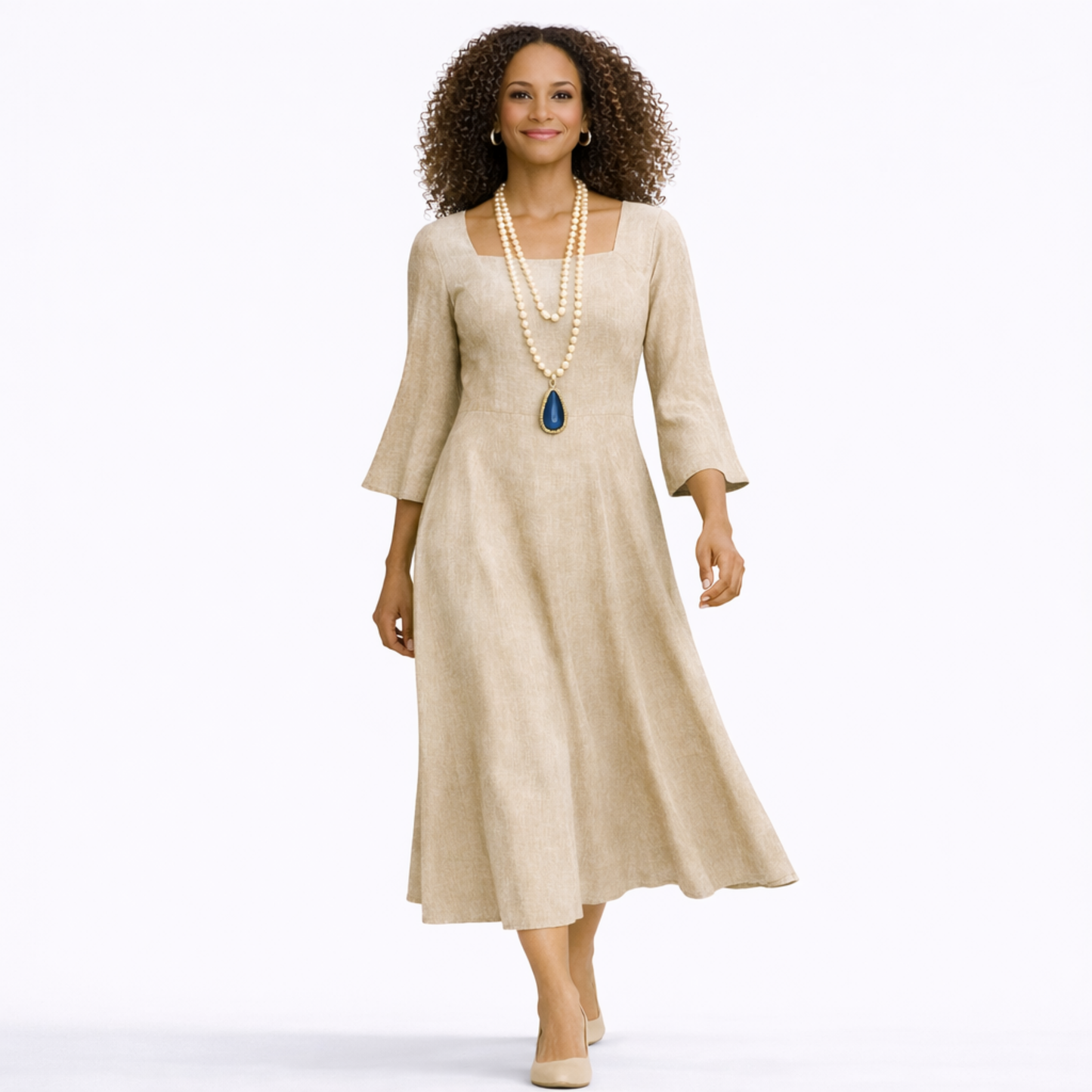 Azure Grace Linen Midi Dress
