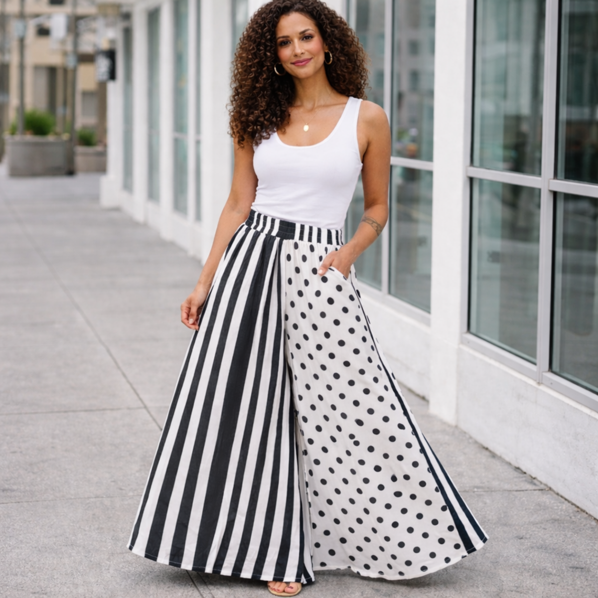 Sienna Linen Palazzo Pants – Stripe Polka Elastic