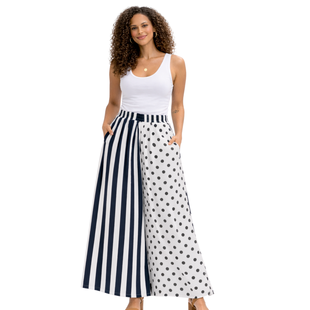 Sienna Linen Palazzo Pants – Stripe Polka Elastic