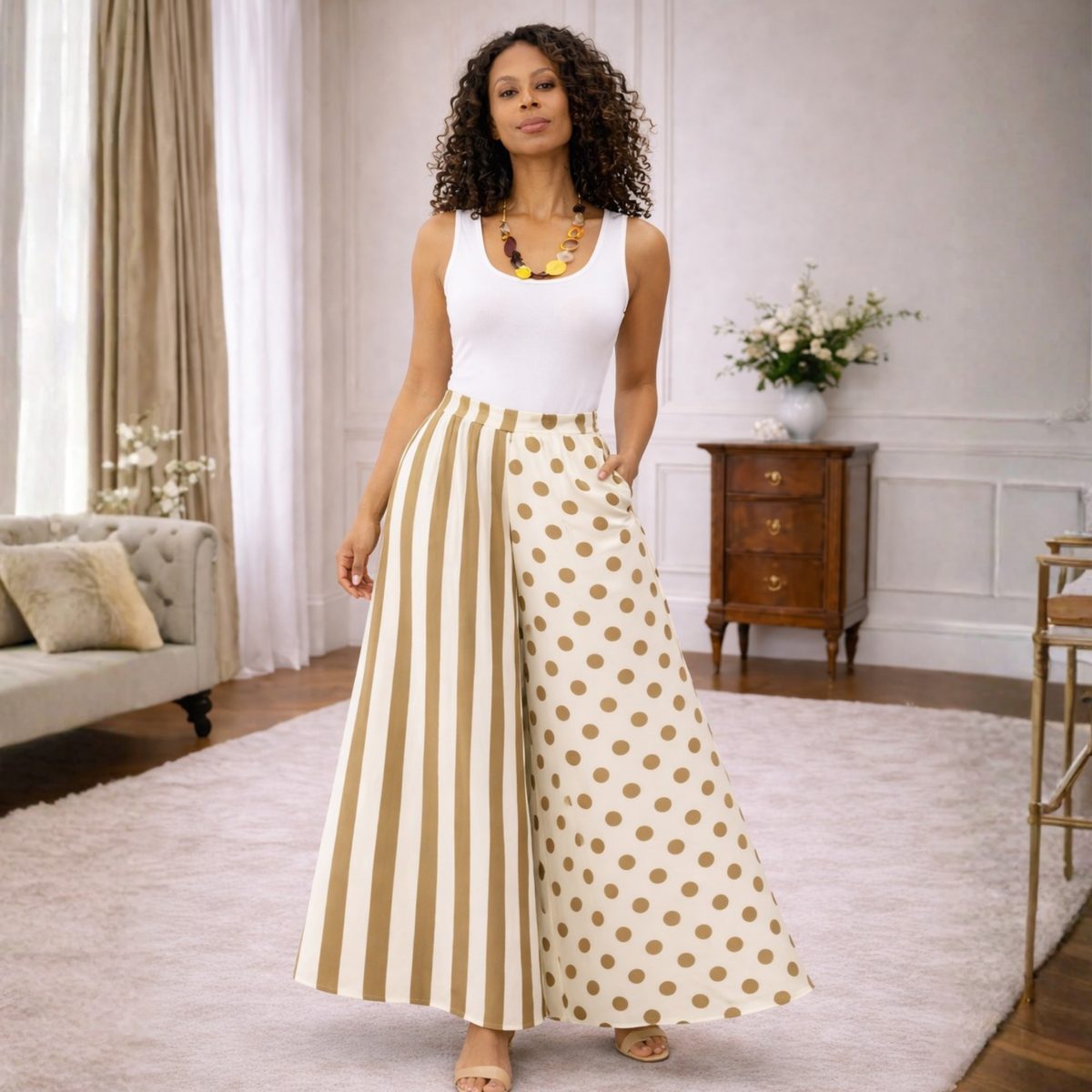 Sienna Linen Palazzo Pants – Stripe Polka Elastic
