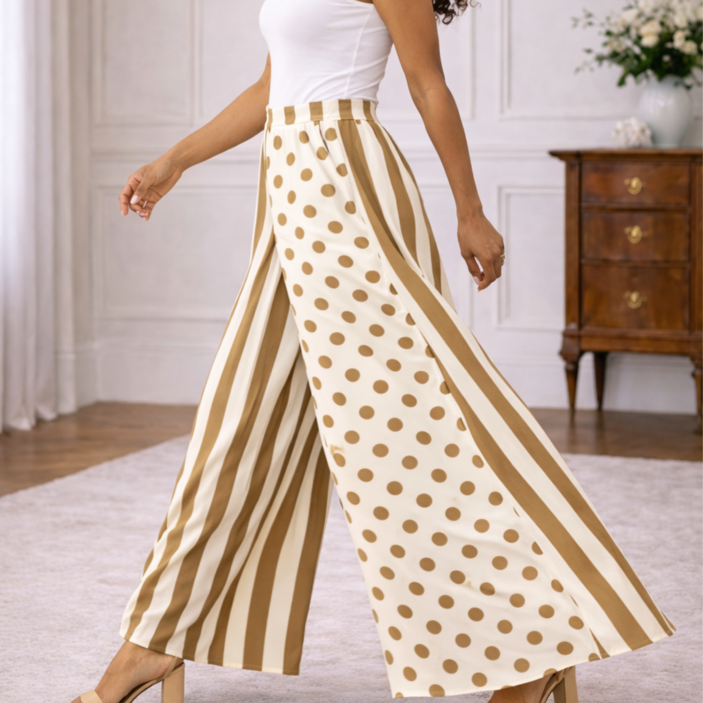 Sienna Linen Palazzo Pants – Stripe Polka Elastic