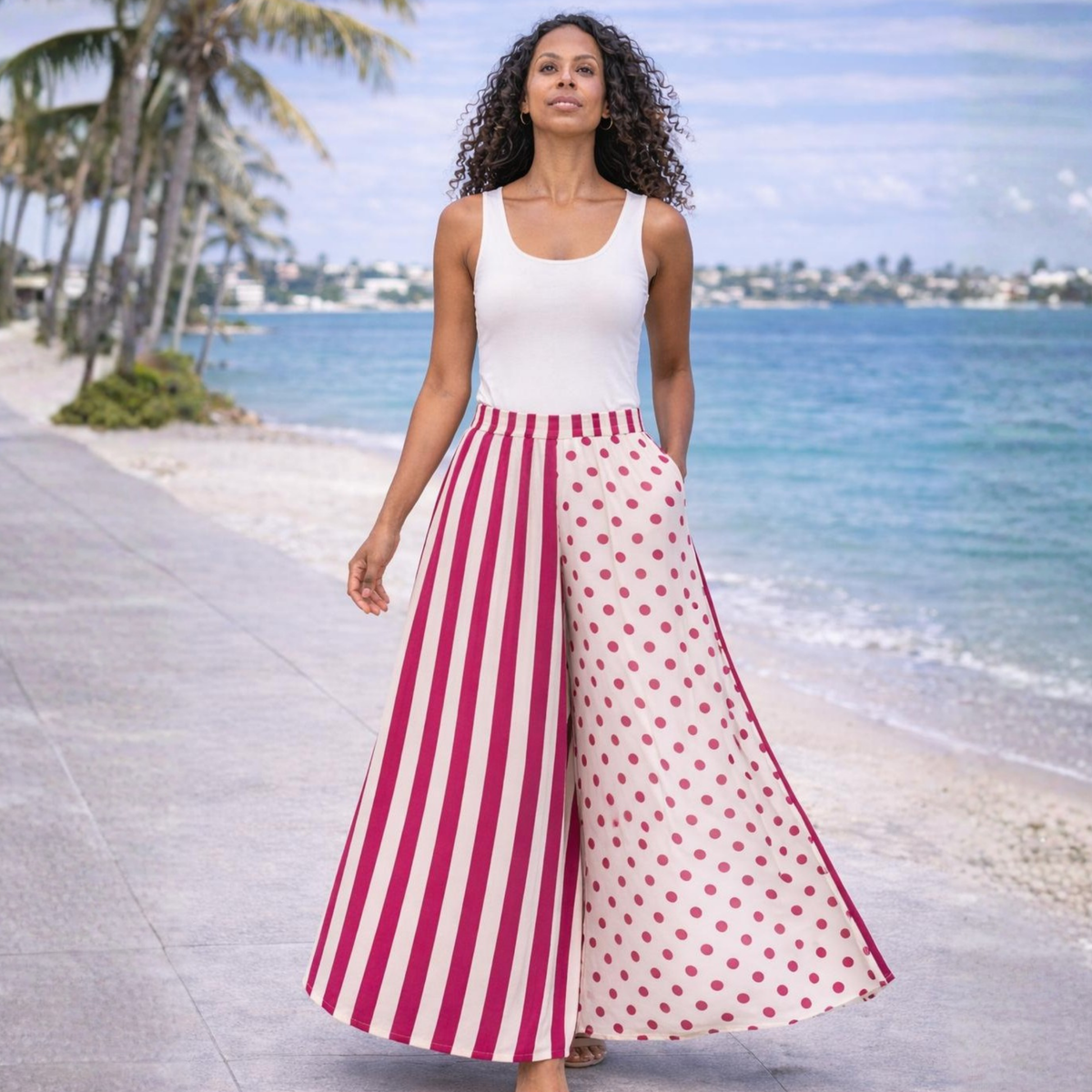 Sienna Linen Palazzo Pants – Stripe Polka Elastic