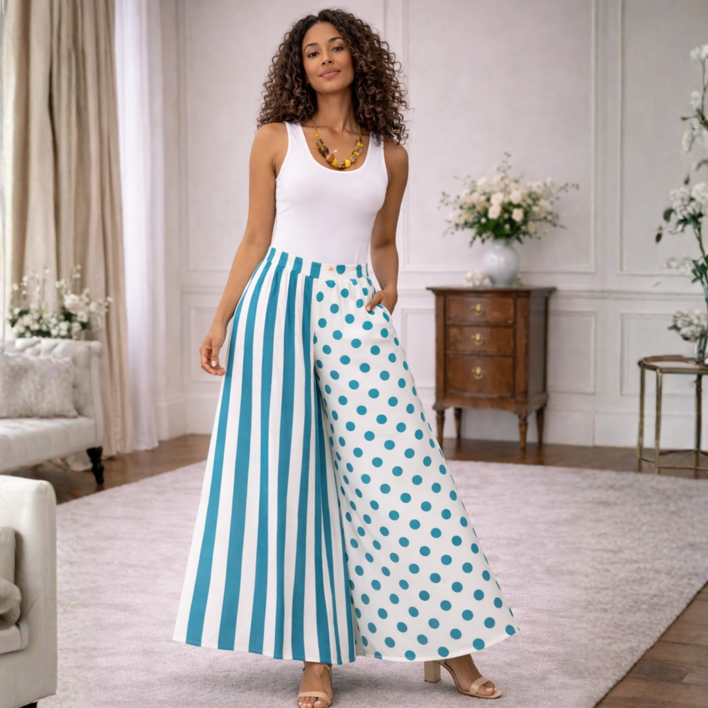 Sienna Linen Palazzo Pants – Stripe Polka Elastic