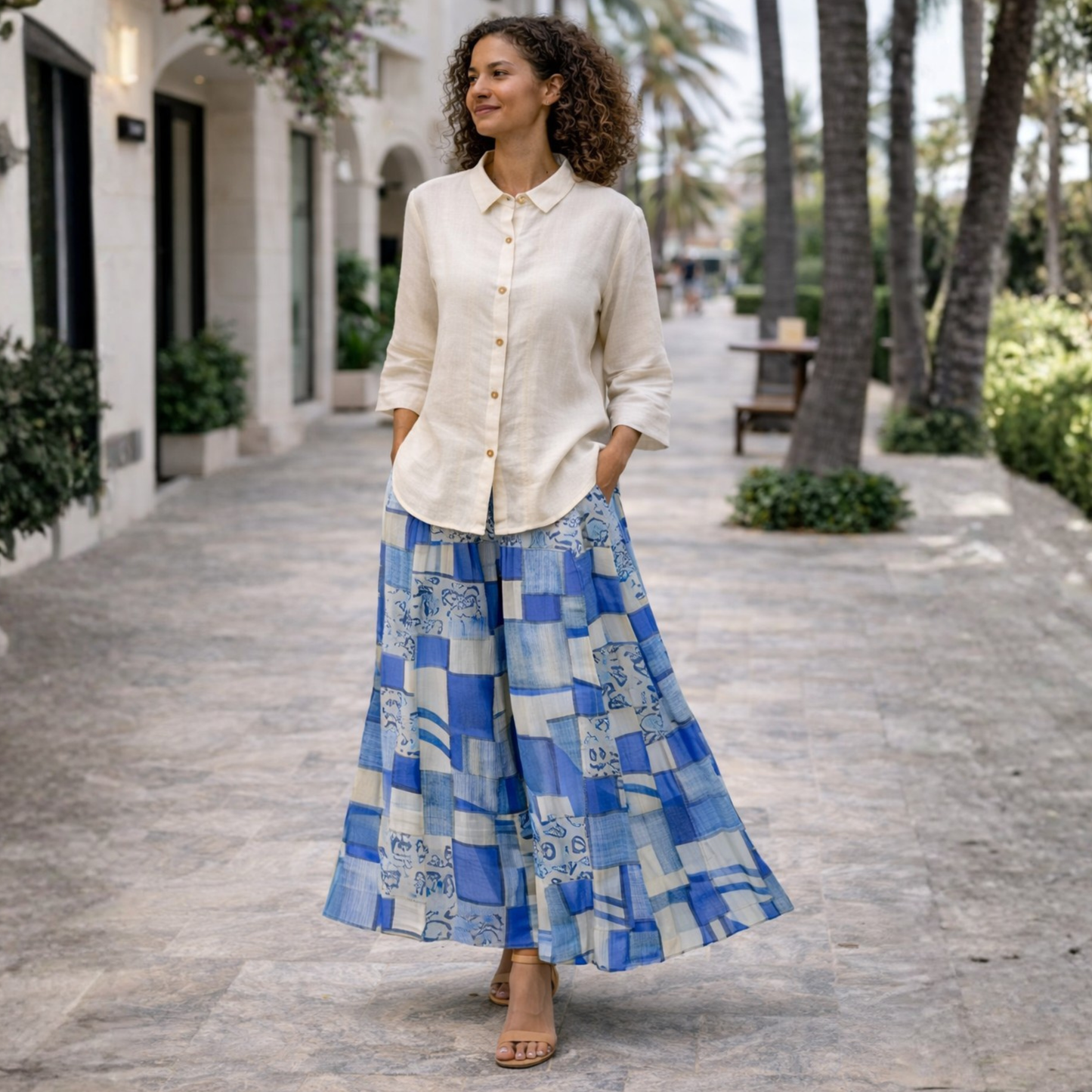 Rachel Linen Palazzo Pants – Flat Front Wide Leg - Artist Prints