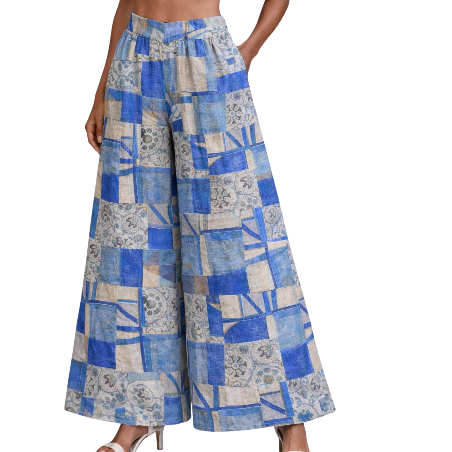 Rachel Linen Palazzo Pants – Flat Front Wide Leg - Artist Prints