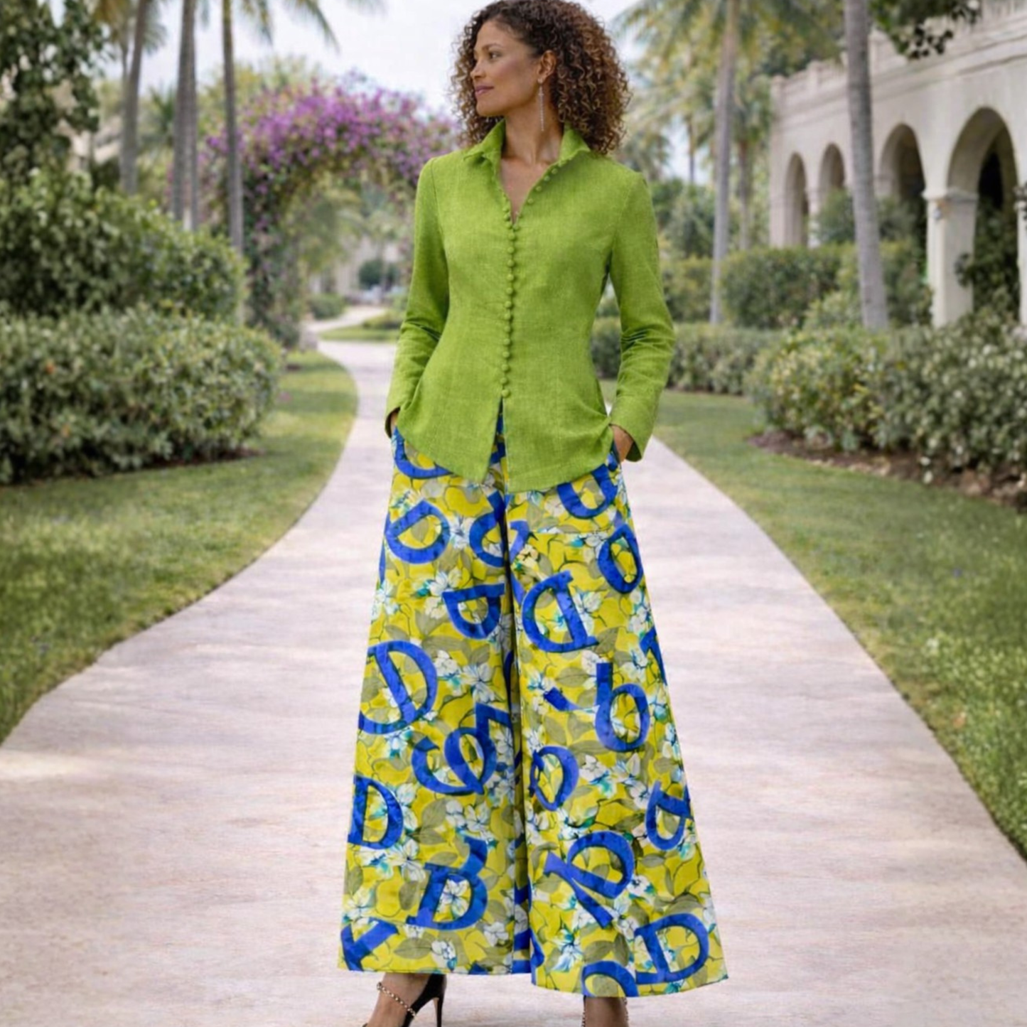 Rachel Linen Palazzo Pants – Flat Front Wide Leg - Artist Prints