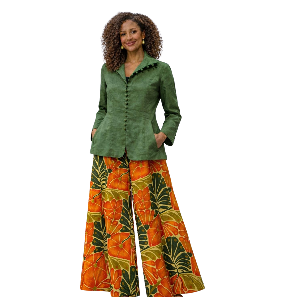 Rachel Linen Palazzo Pants – Flat Front Wide Leg - Artist Prints