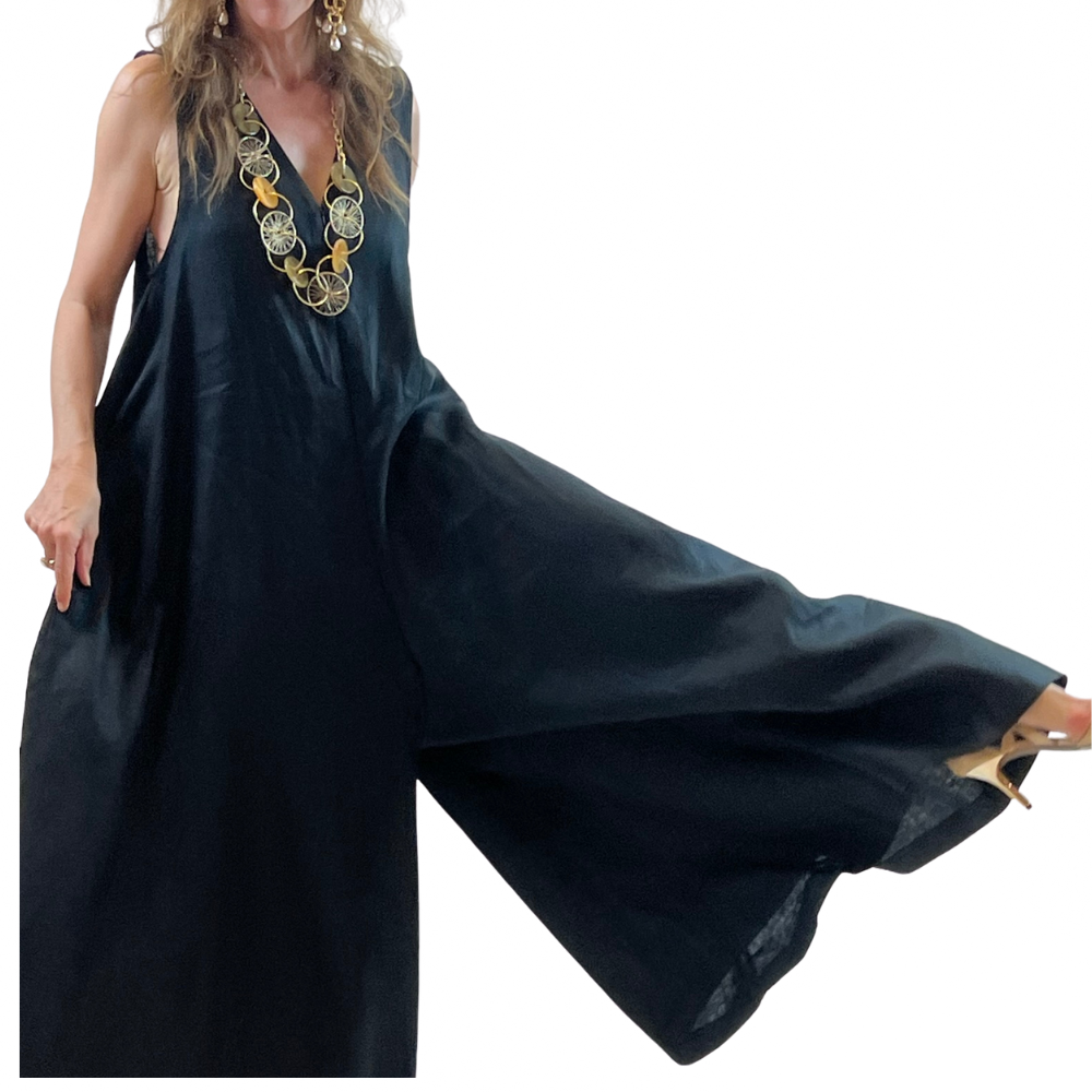 Linen Maxi Romper – Sleeveless Zip-Back Jumpsuit