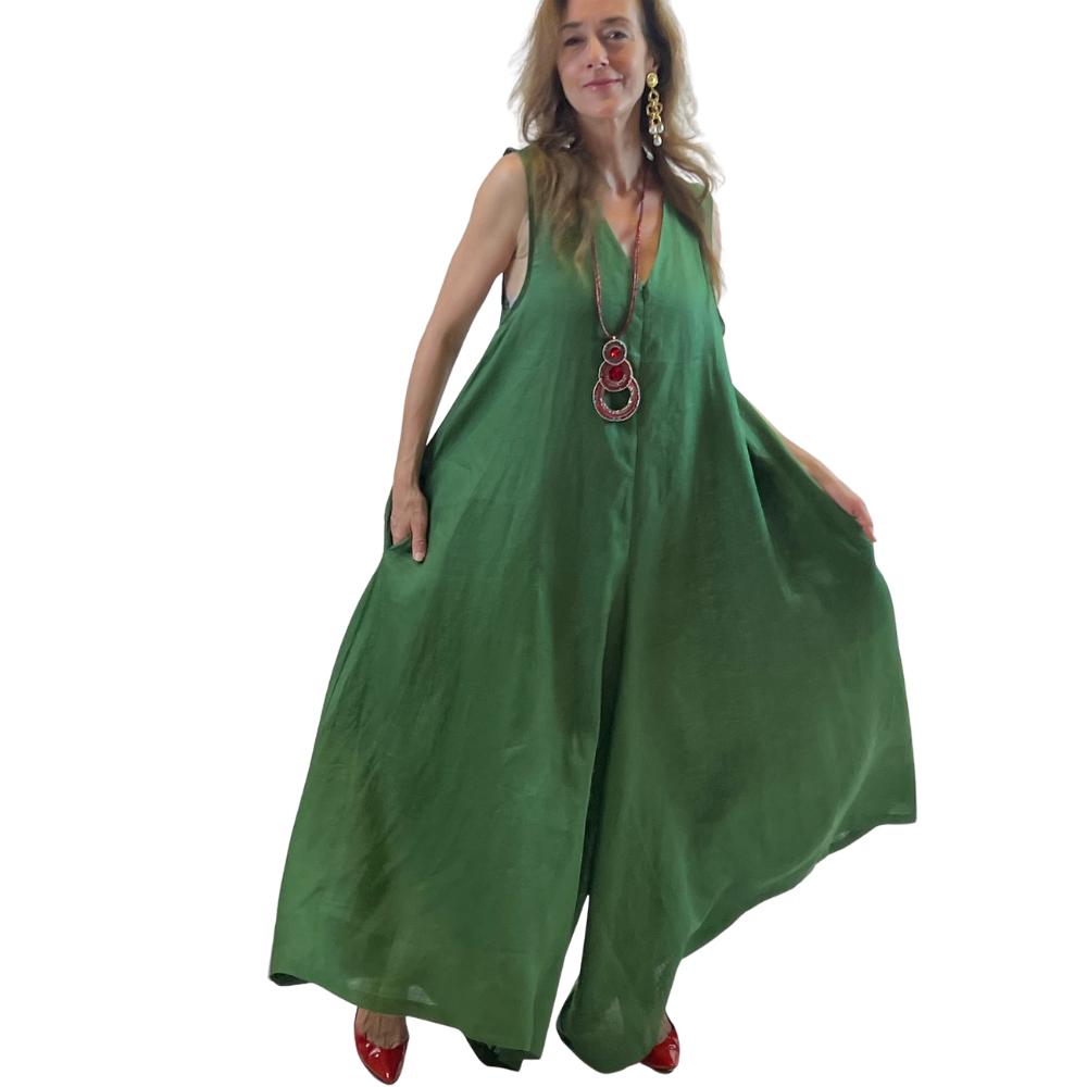 Linen Maxi Romper – Sleeveless Zip-Back Jumpsuit