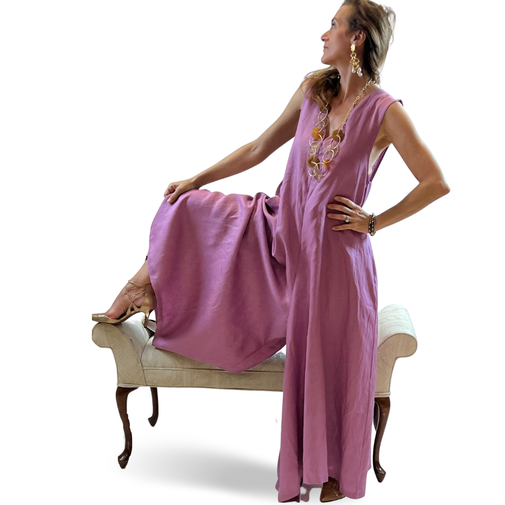Linen Maxi Romper – Sleeveless Zip-Back Jumpsuit