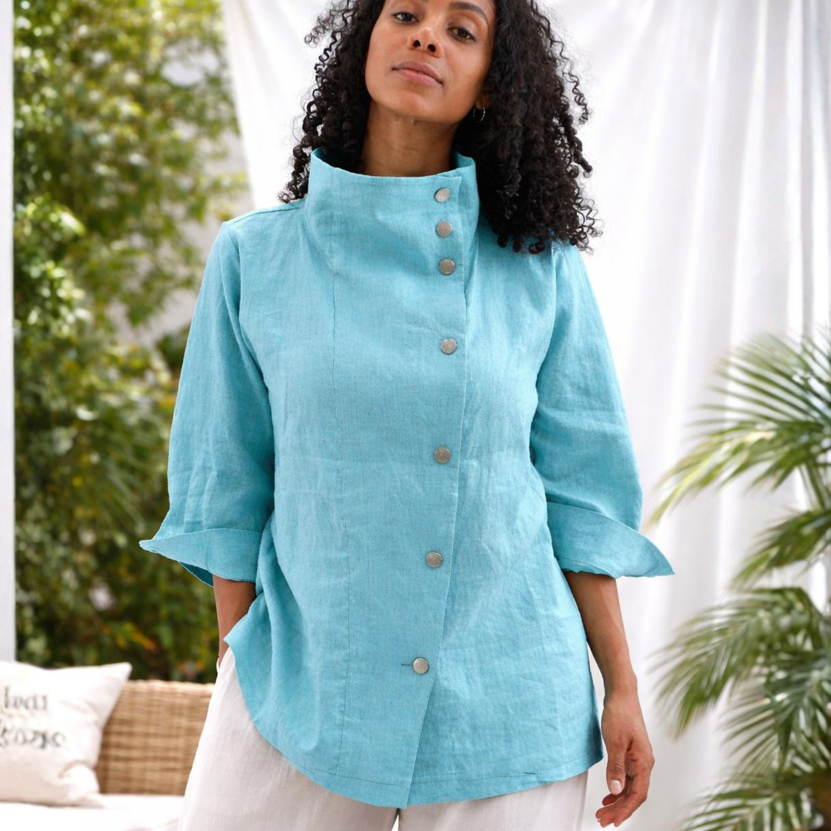 Ju’Ae 100% Linen Box Collar Tunic