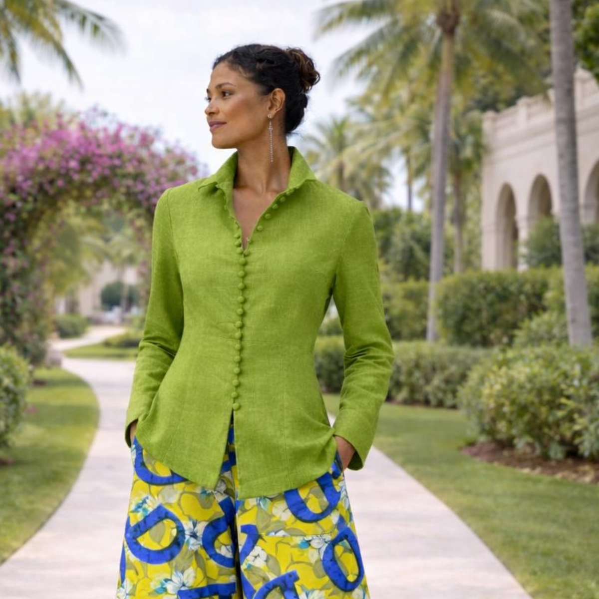 Zaria 100% Linen Relaxed-Fit Resort Blouse