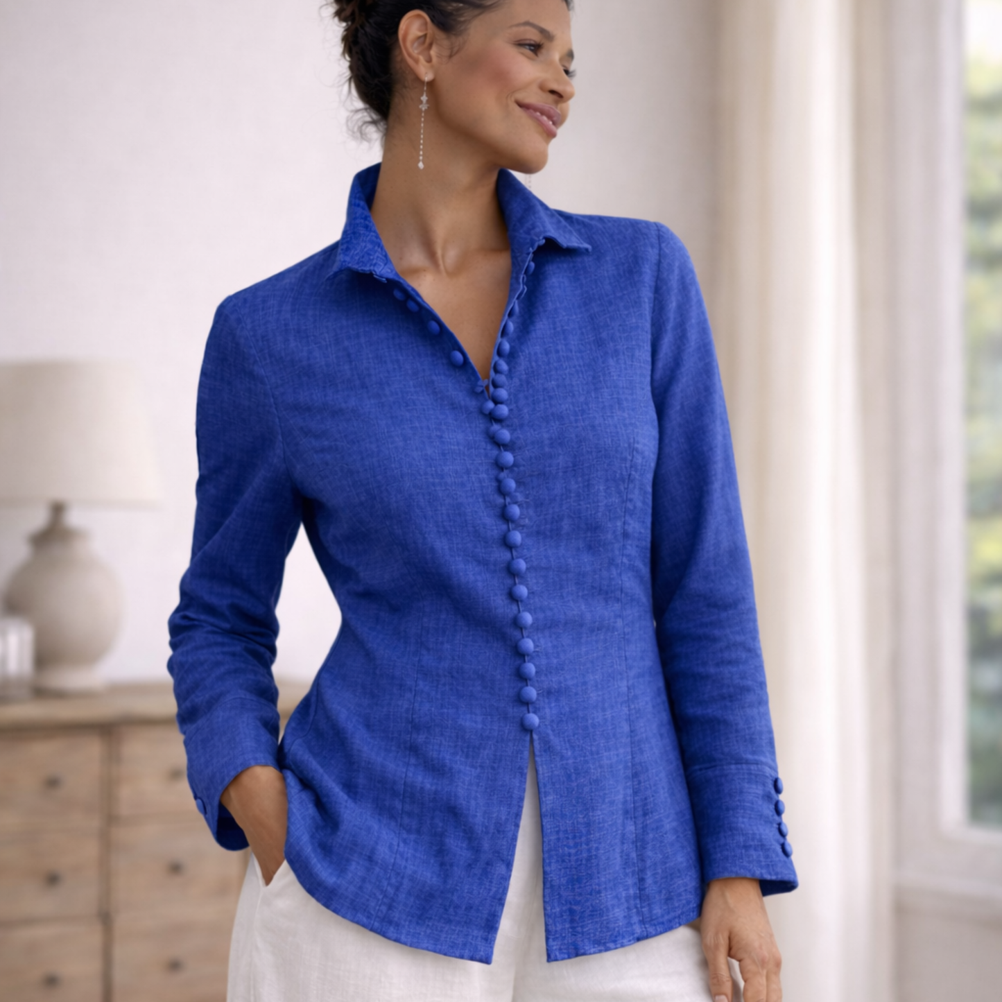 Zaria 100% Linen Relaxed-Fit Resort Blouse