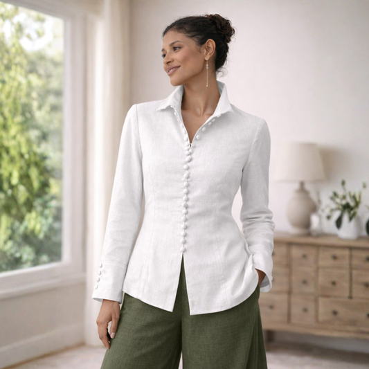 Zaria 100% Linen Relaxed-Fit Resort Blouse
