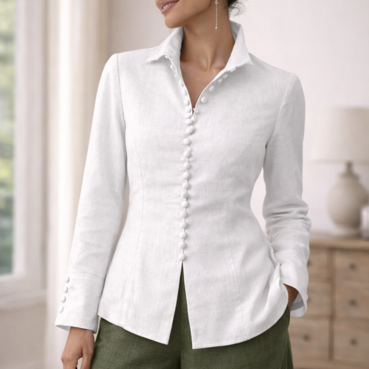 Zaria 100% Linen Relaxed-Fit Resort Blouse