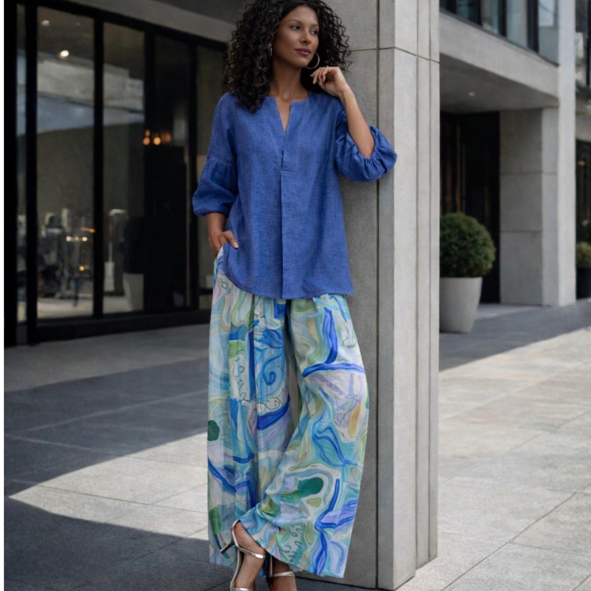 Nerina 100% Linen Balloon Sleeve Tunic Top