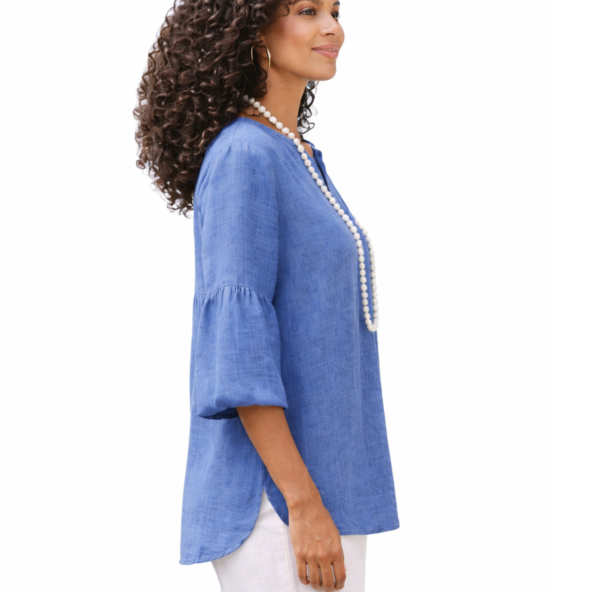 Nerina 100% Linen Balloon Sleeve Tunic Top