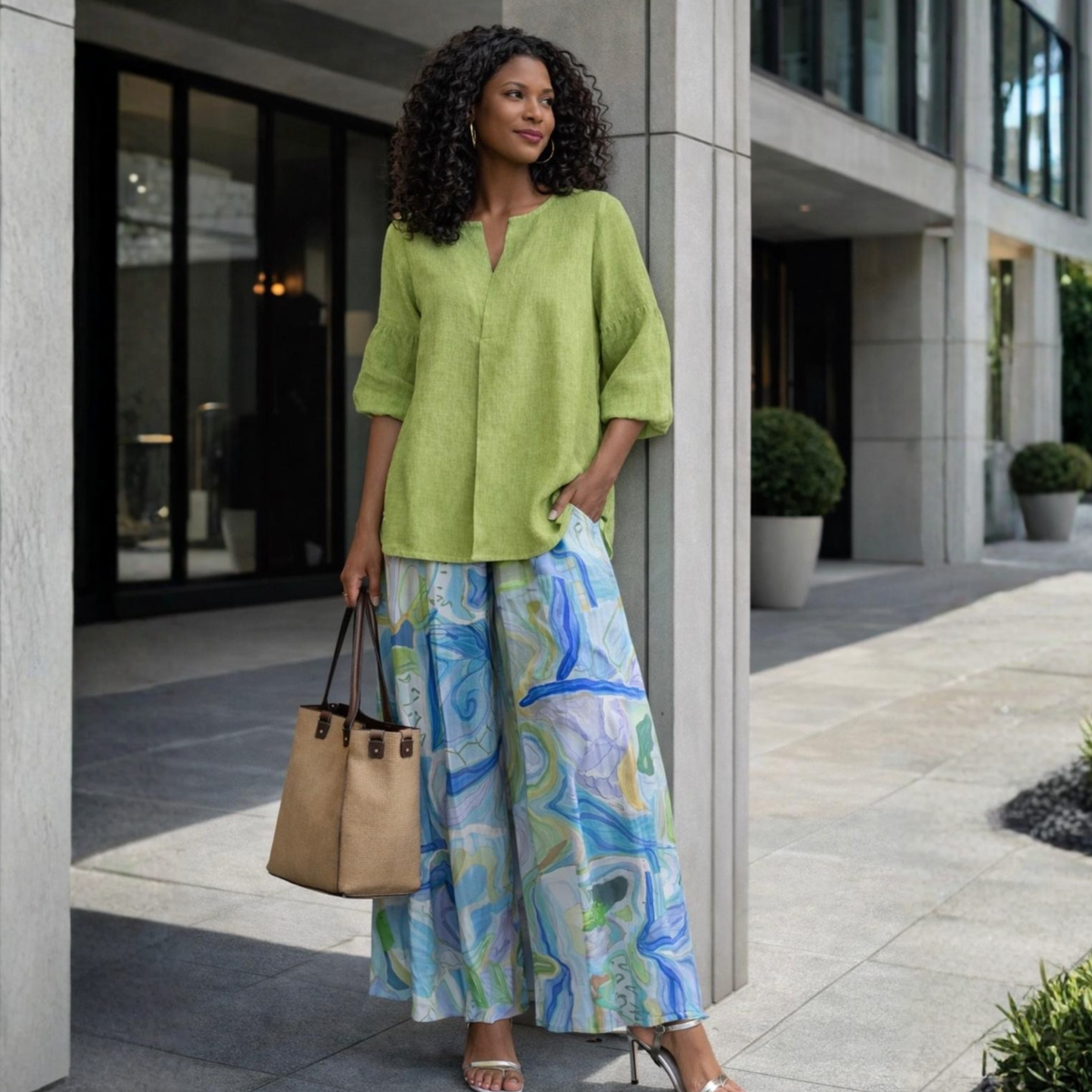 Nerina 100% Linen Balloon Sleeve Tunic Top