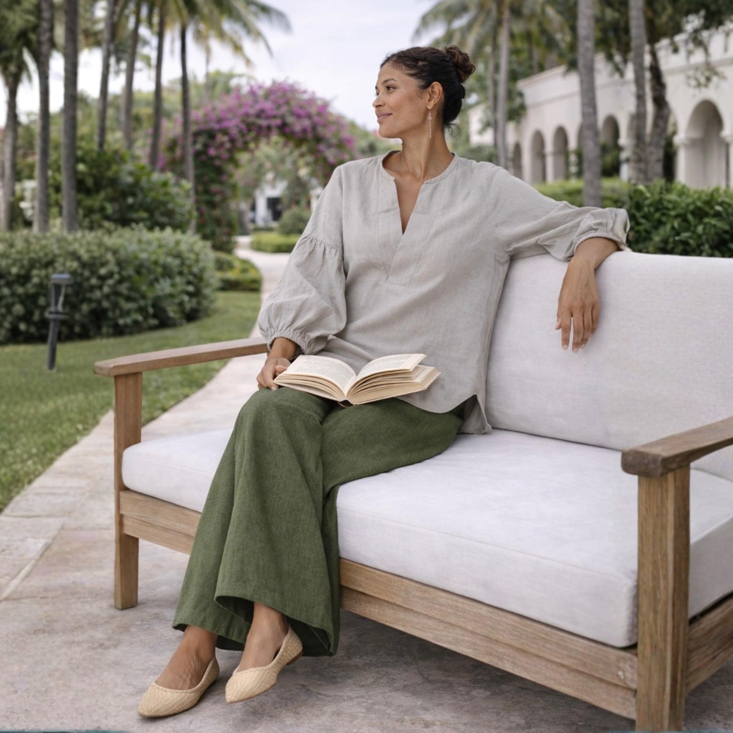Nerina 100% Linen Balloon Sleeve Tunic Top