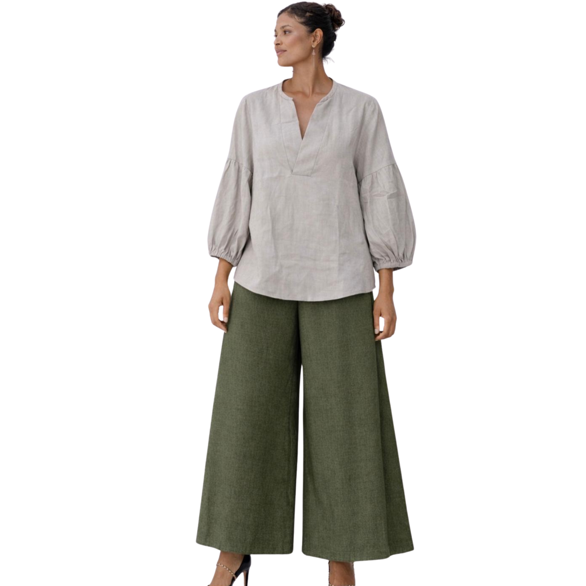 Nerina 100% Linen Balloon Sleeve Tunic Top