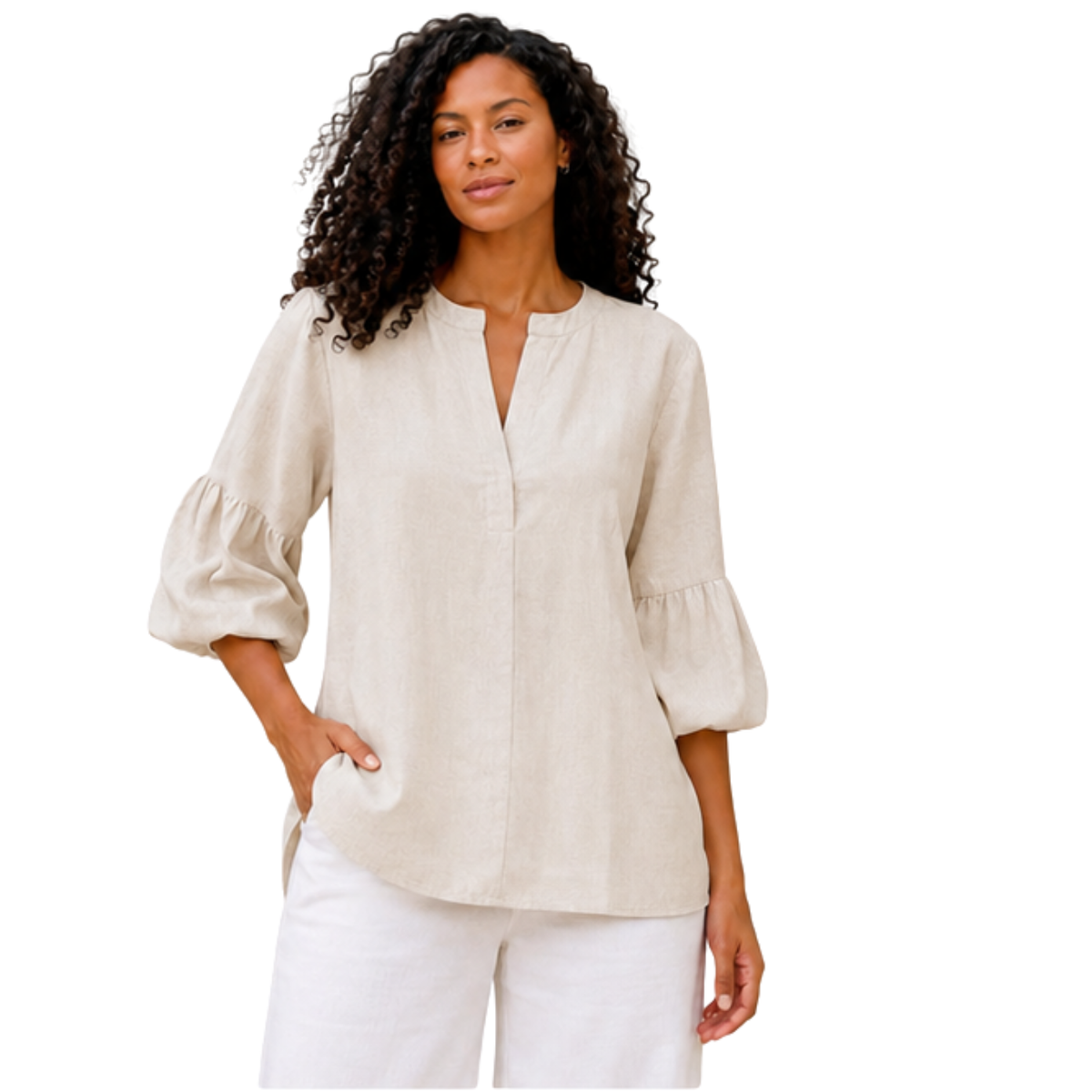 Nerina 100% Linen Balloon Sleeve Tunic Top