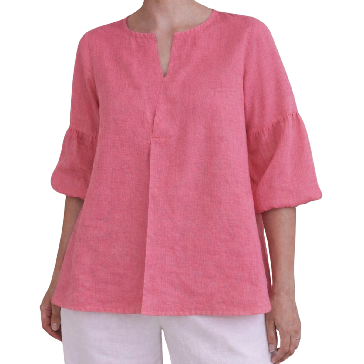 Nerina 100% Linen Balloon Sleeve Tunic Top