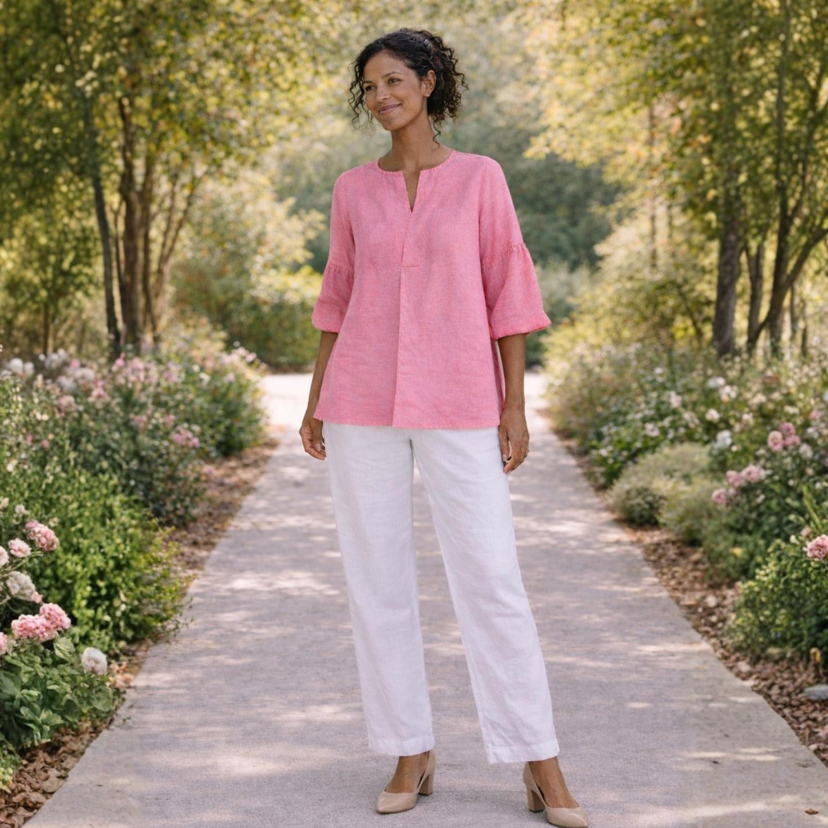 Nerina 100% Linen Balloon Sleeve Tunic Top