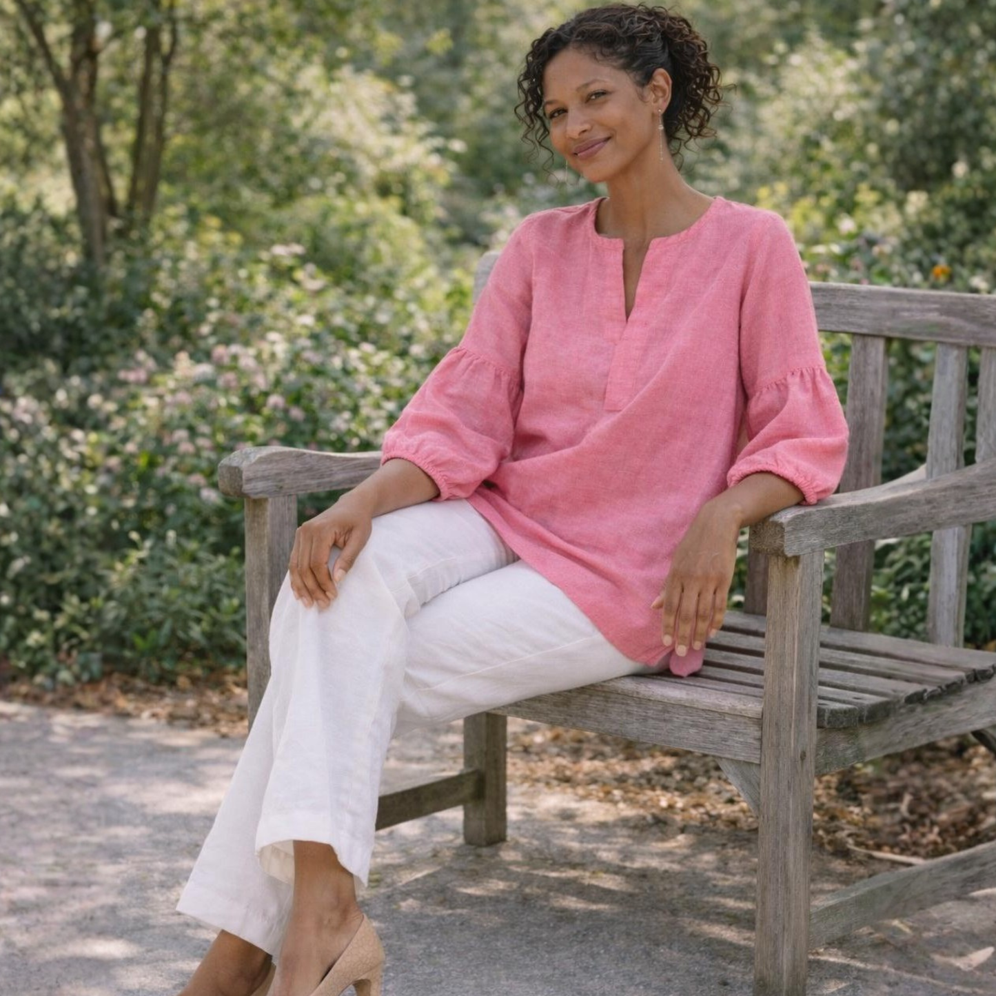 Nerina 100% Linen Balloon Sleeve Tunic Top