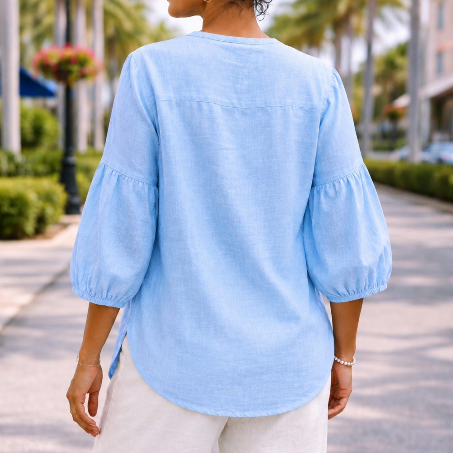 Nerina 100% Linen Balloon Sleeve Tunic Top
