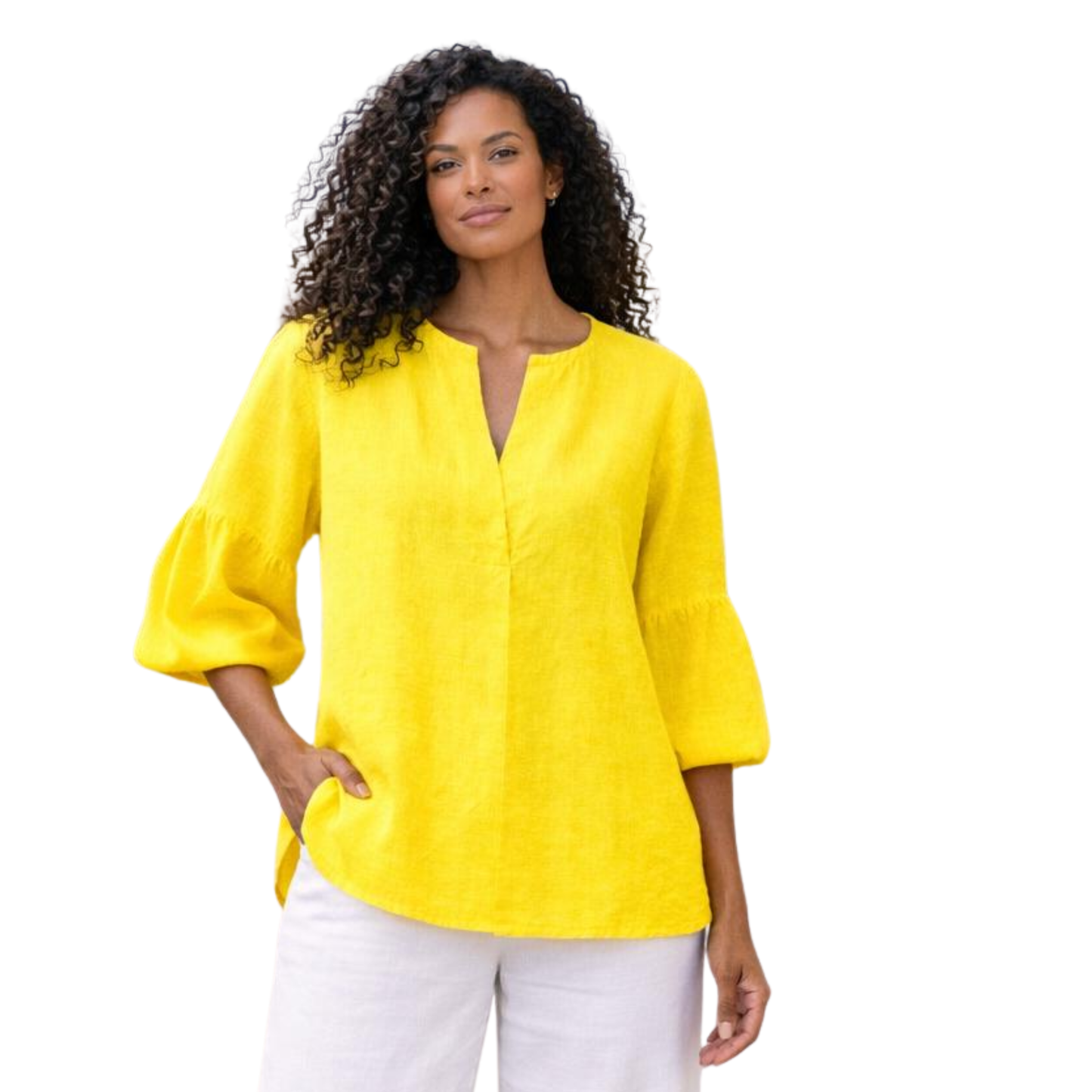 Nerina 100% Linen Balloon Sleeve Tunic Top